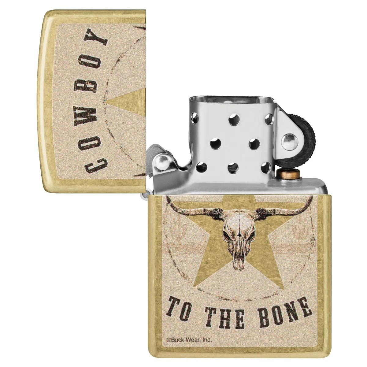 Zippo Lighter: Cowboy to the Bone by Buck Wear - Tumbled Brass 48937 - Image 4