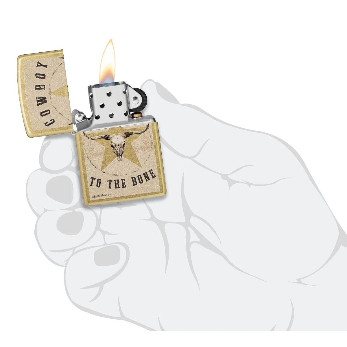 Zippo Lighter: Cowboy to the Bone by Buck Wear - Tumbled Brass 48937 - Image 5