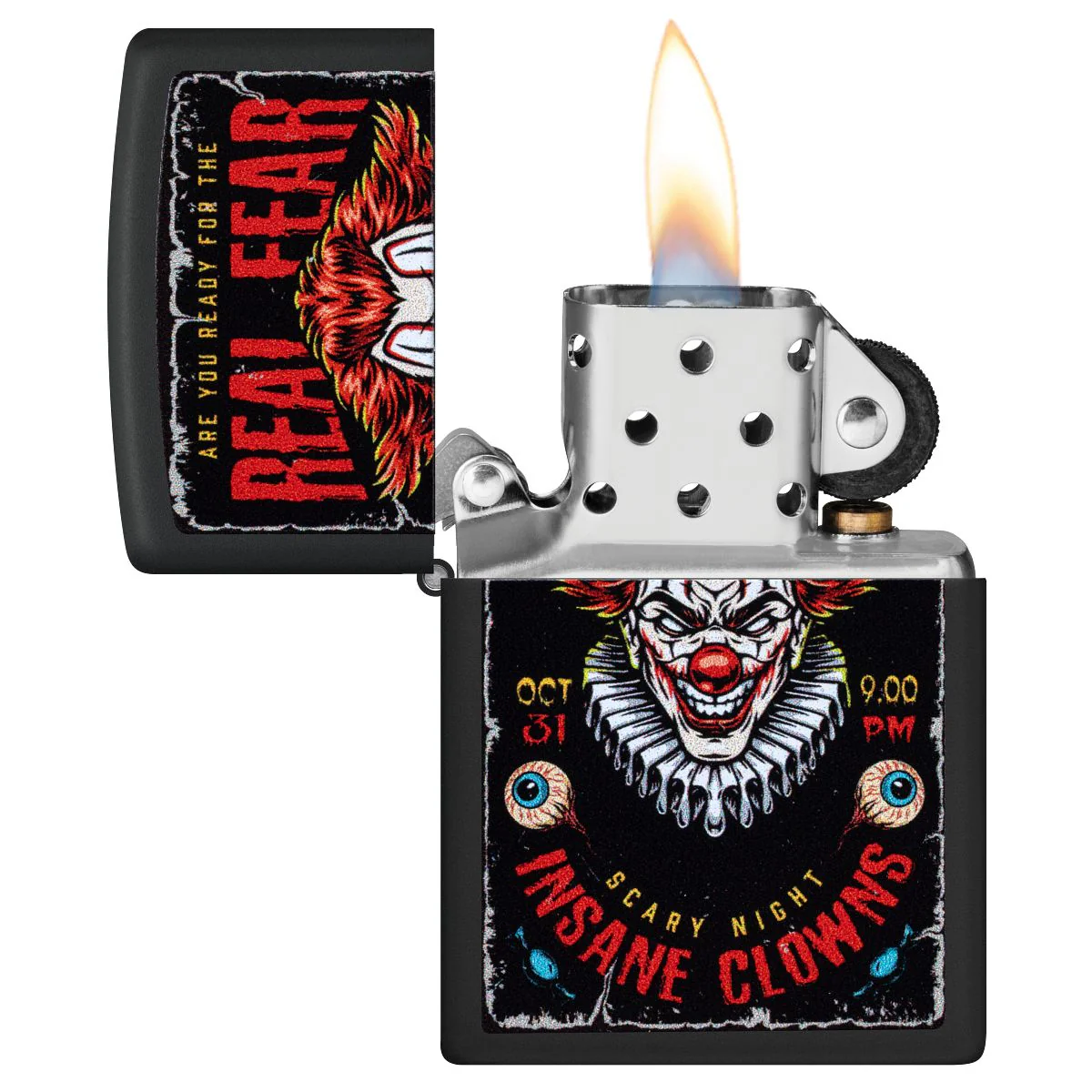 Zippo Lighter: Creepy Clown, Real Fear - Black Matte 46897 - Image 3