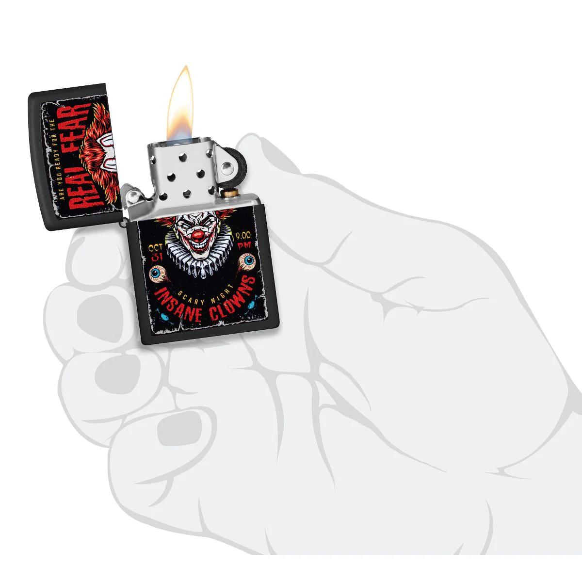 Zippo Lighter: Creepy Clown, Real Fear - Black Matte 46897 - Image 5