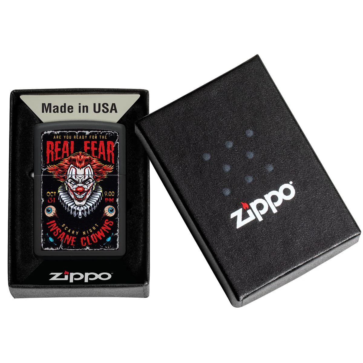 Zippo Lighter: Creepy Clown, Real Fear - Black Matte 46897 - Image 6
