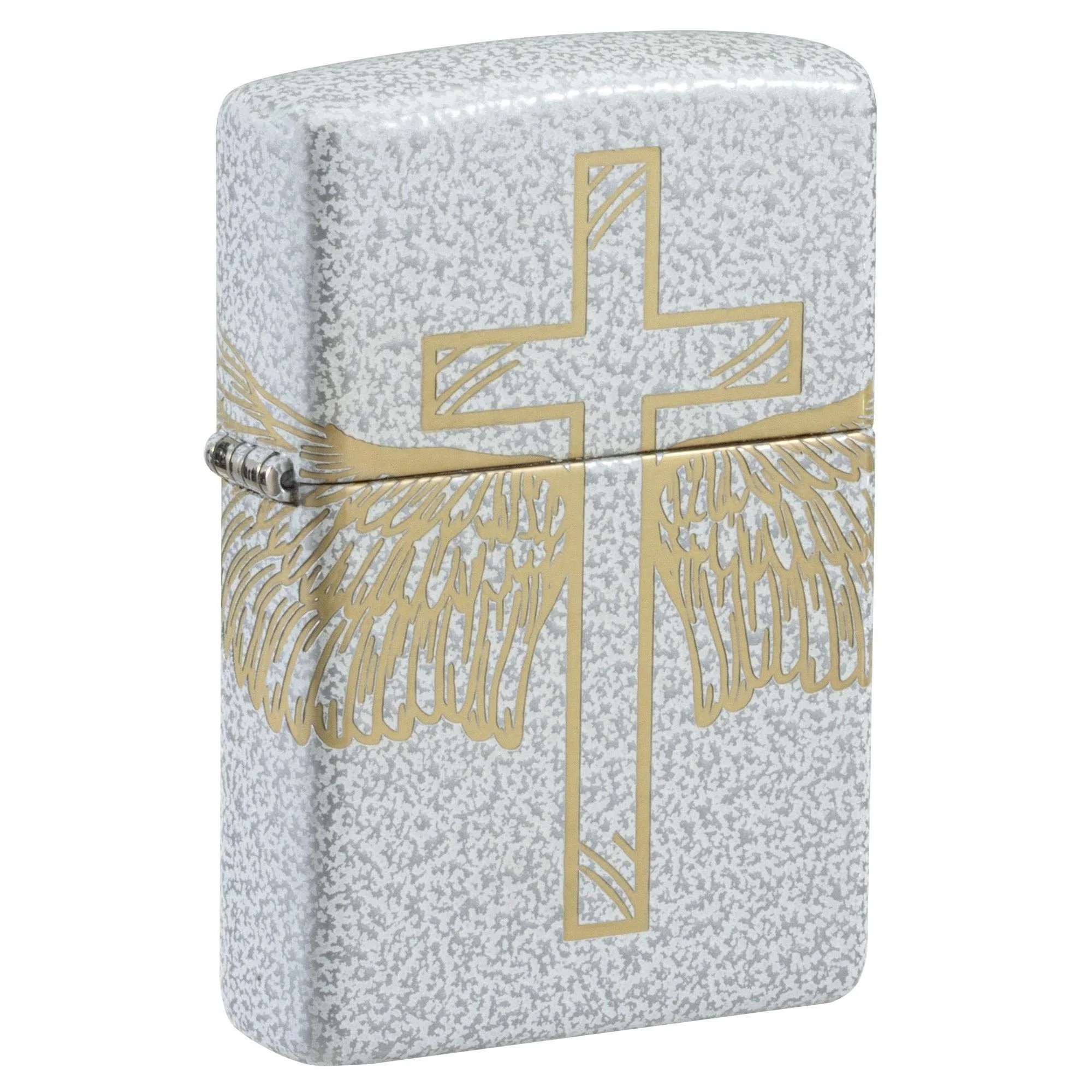 Zippo Lighter: Cross and Wings, 360 Laser Engraved - Glacier 81714