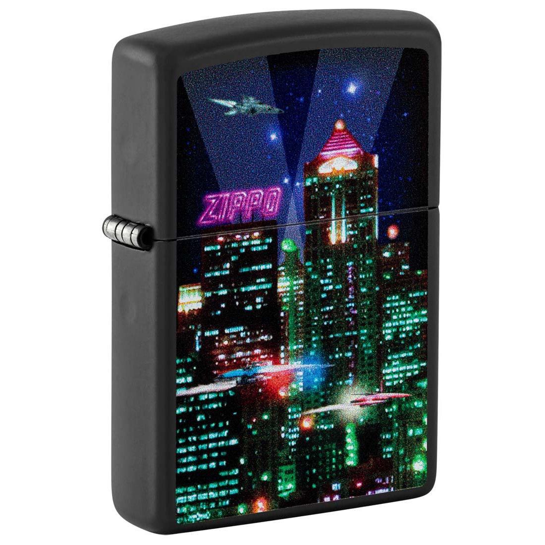 Zippo Lighter: Cyber City - Black Matte 48506
