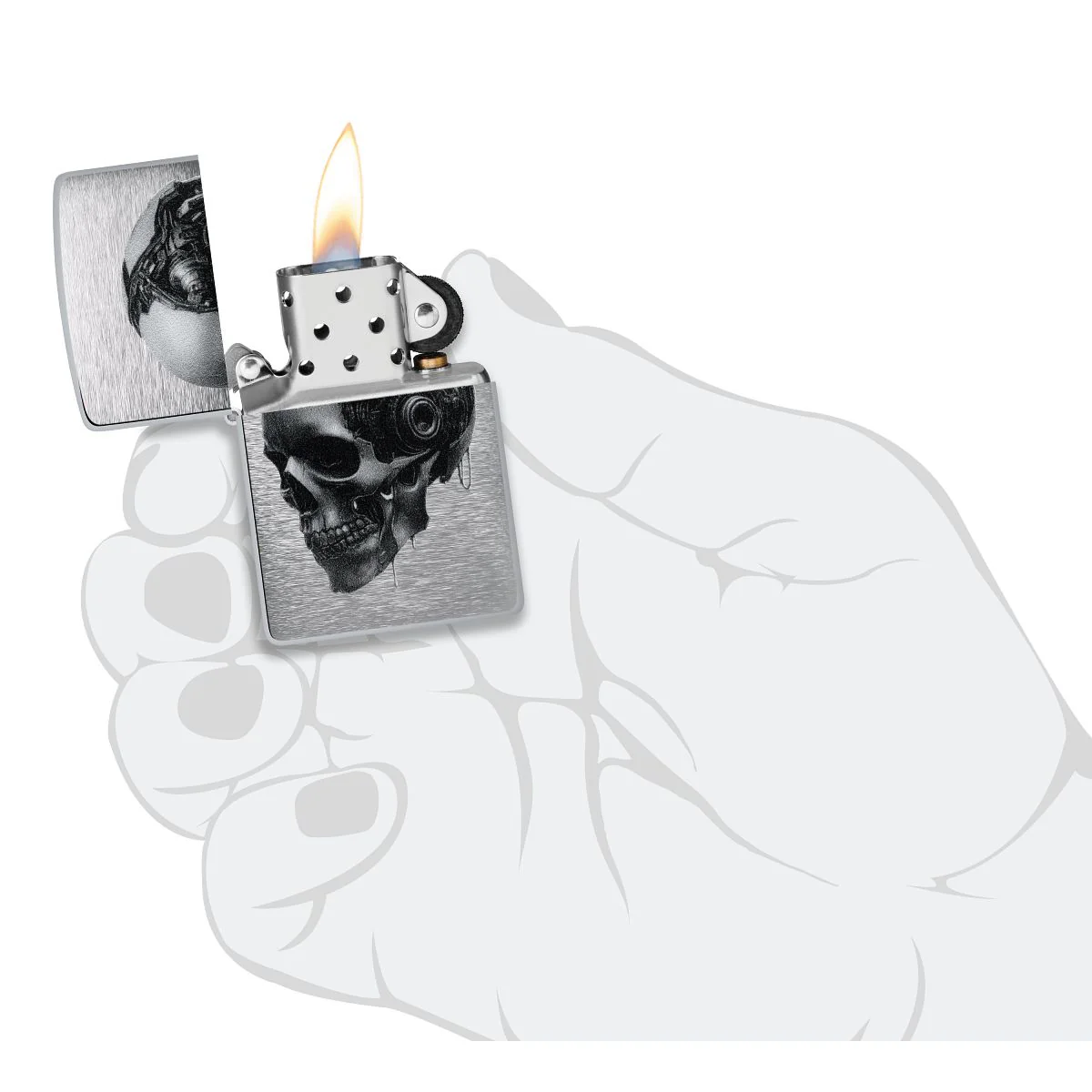 Zippo Lighter: Cyber Skull - Brushed Chrome 46890 - Image 5