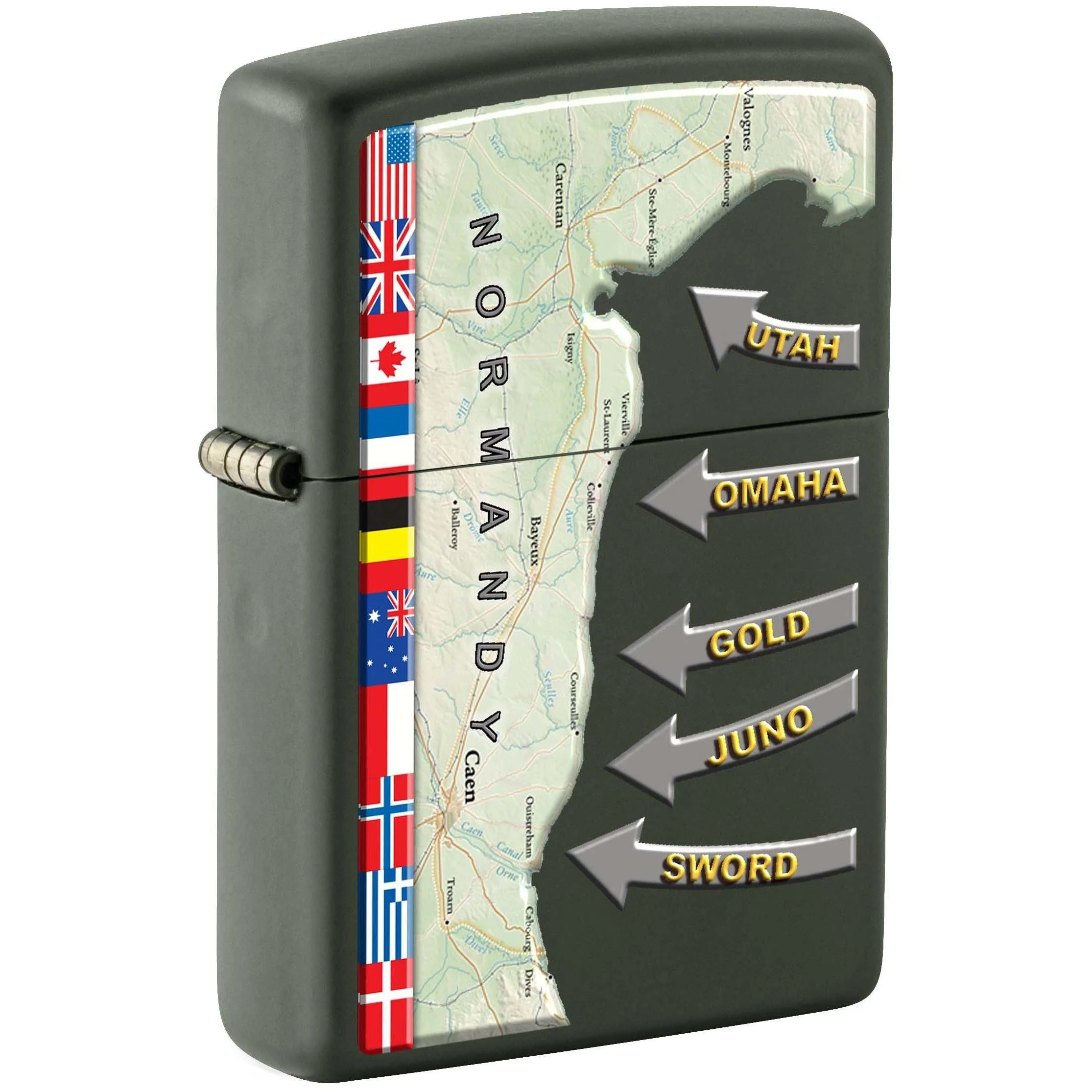 Zippo Lighter: D-Day World War Two Military Map - Green Matte 81140