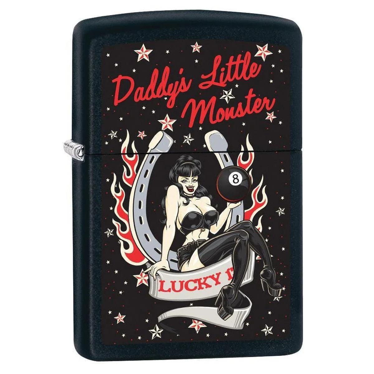 Zippo Lighter: Daddys Little Monster, Pin-Up Girl - Black Matte 78774