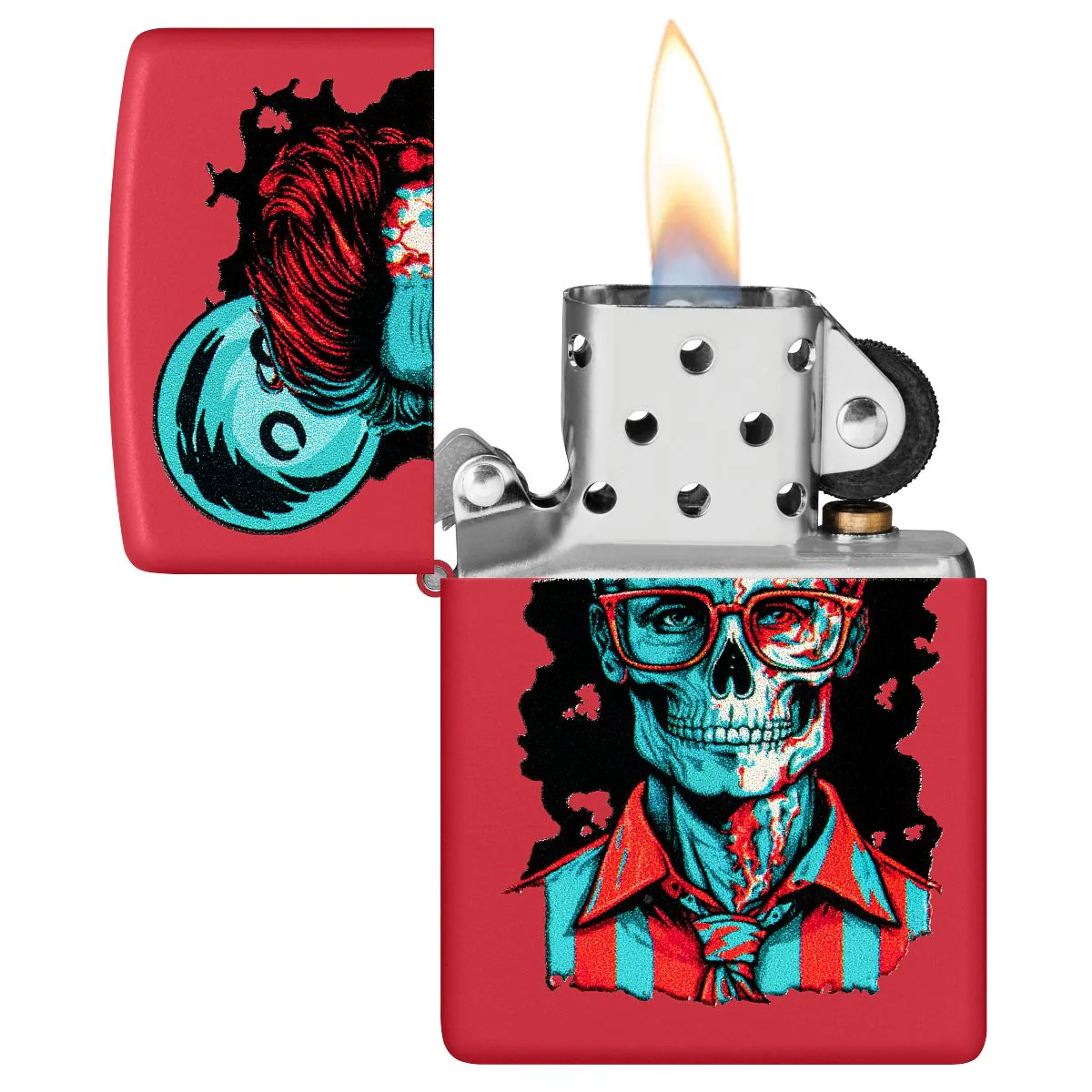 Zippo Lighter: Dapper Skeleton Design - Red Matte 46242 - Image 3