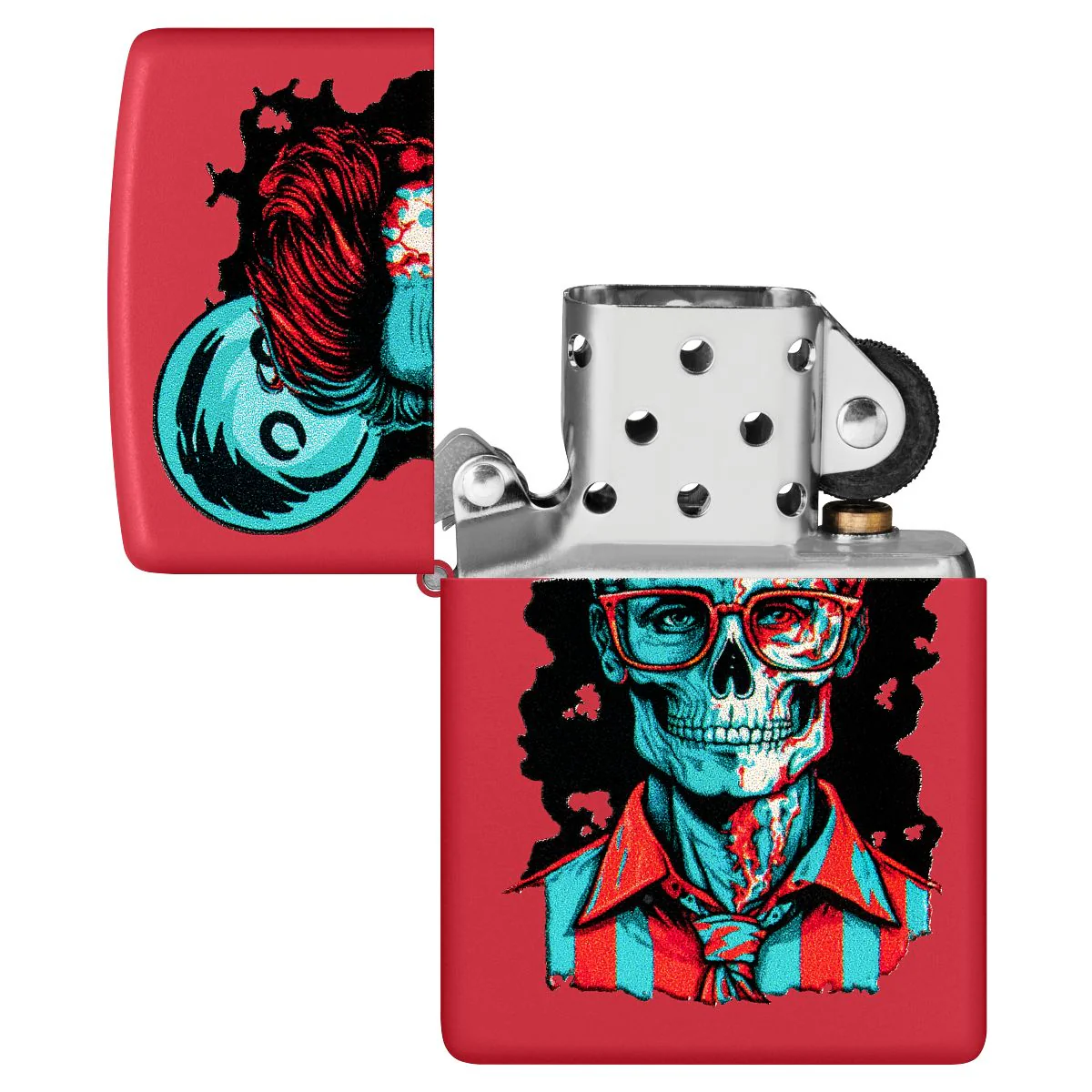 Zippo Lighter: Dapper Skeleton Design - Red Matte 46242 - Image 4