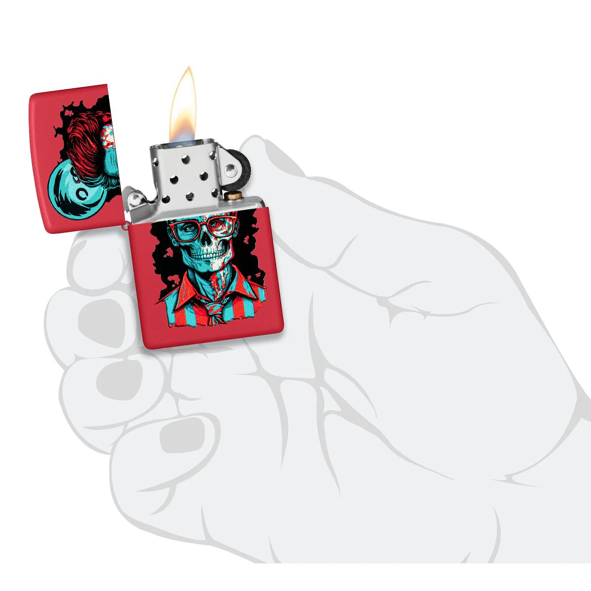 Zippo Lighter: Dapper Skeleton Design - Red Matte 46242 - Image 5
