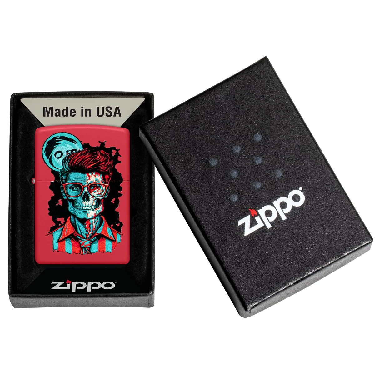 Zippo Lighter: Dapper Skeleton Design - Red Matte 46242 - Image 6