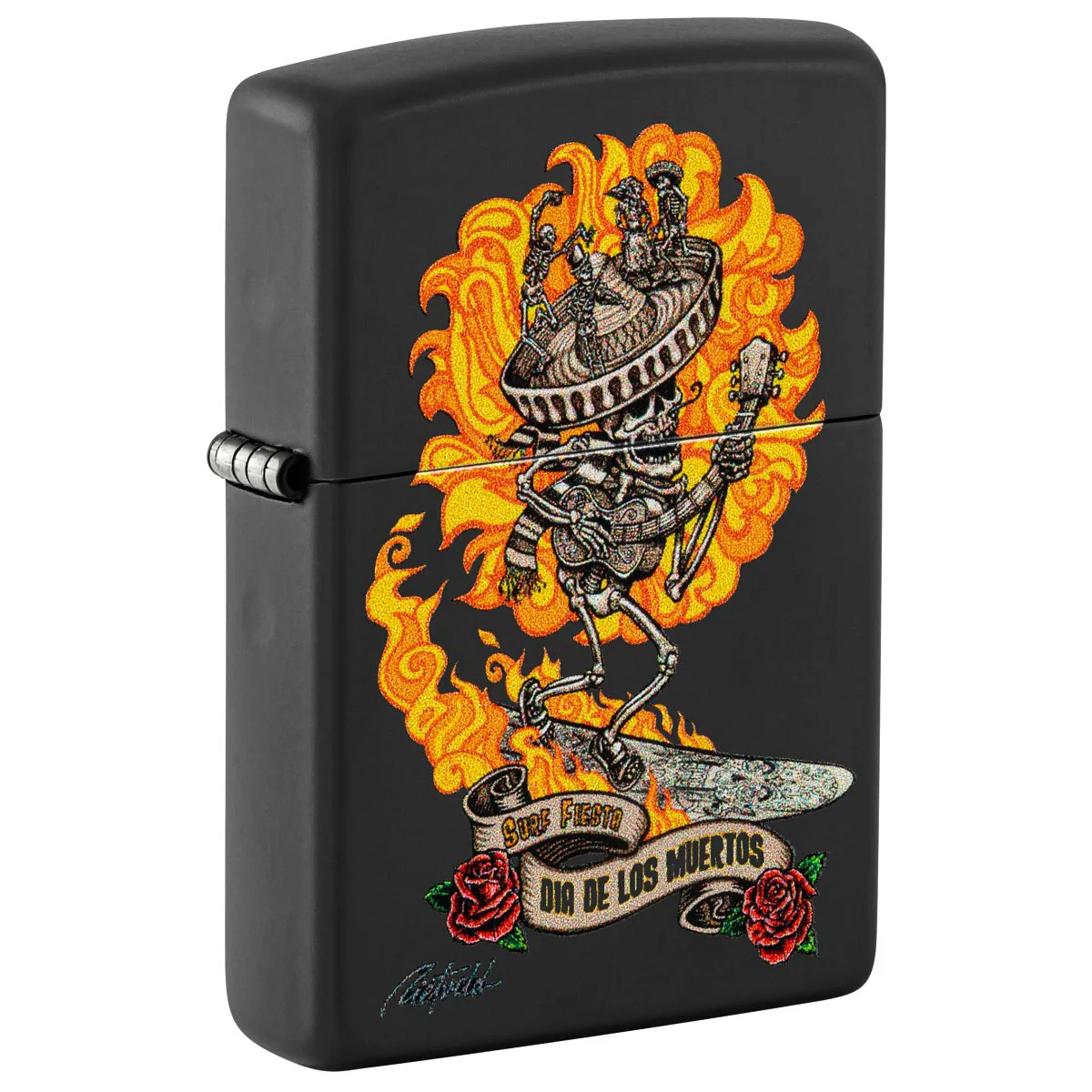 Zippo Lighter: Day of the Dead Design by Rick Rietveld - Black Matte 48954