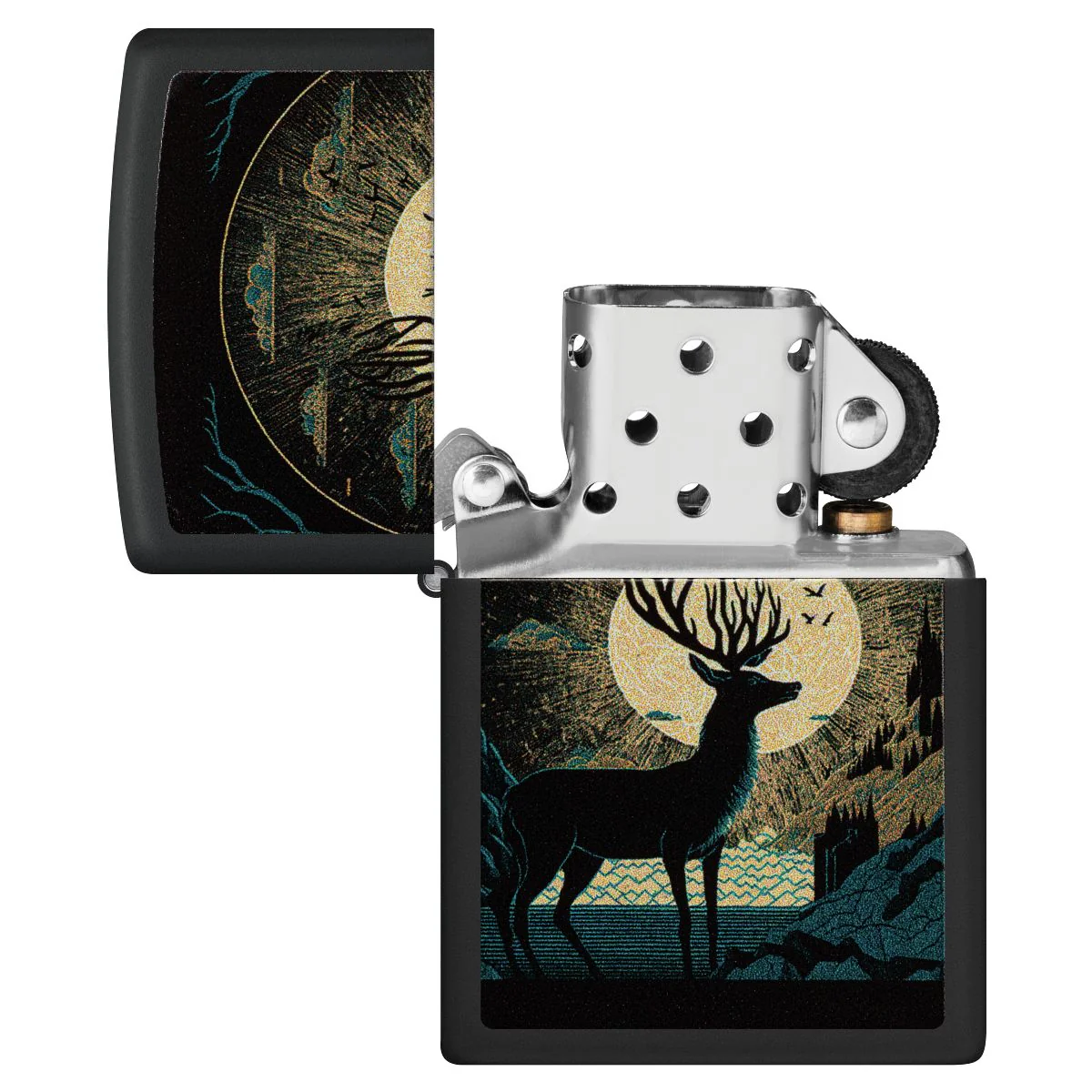 Zippo Lighter: Deer and Sun Design - Black Matte 46615 - Image 4