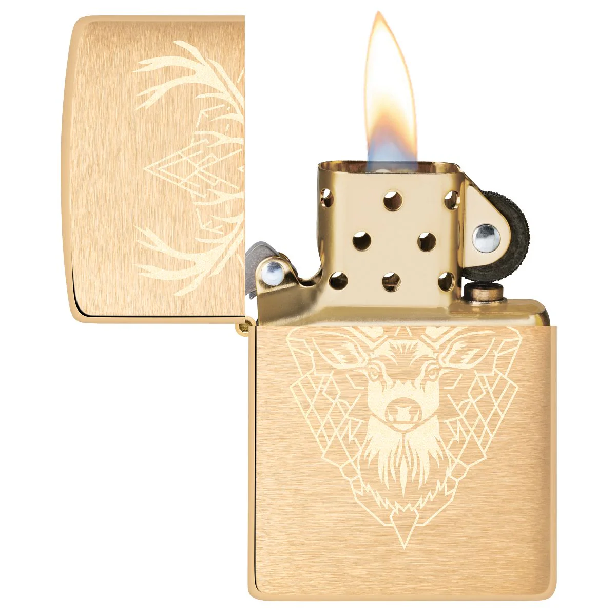 Zippo Lighter: Deer Design, Engraved - Brushed Brass 46863 - Image 3