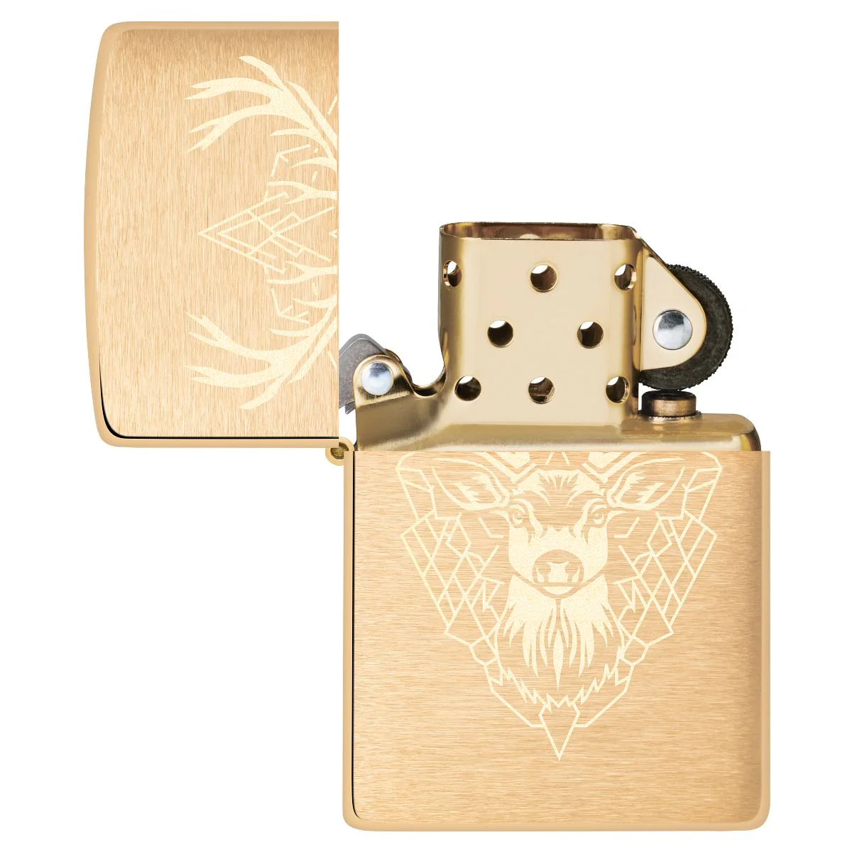 Zippo Lighter: Deer Design, Engraved - Brushed Brass 46863 - Image 4