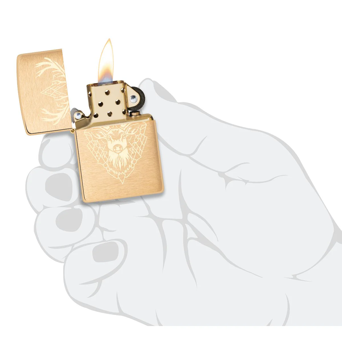 Zippo Lighter: Deer Design, Engraved - Brushed Brass 46863 - Image 5
