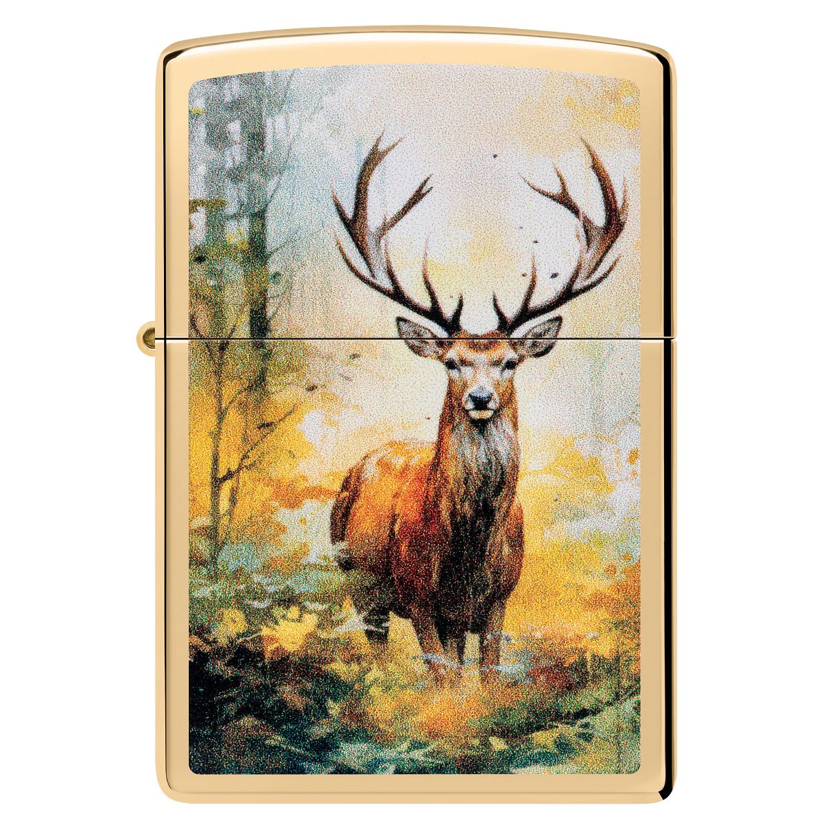 Zippo Lighter: Deer in the Woods - High Polish Brass 46339 - Image 2