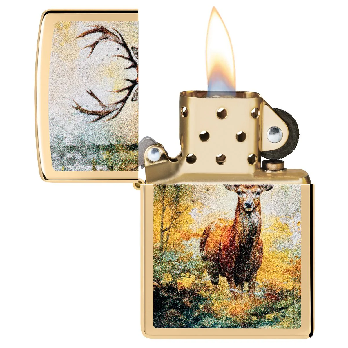Zippo Lighter: Deer in the Woods - High Polish Brass 46339 - Image 3