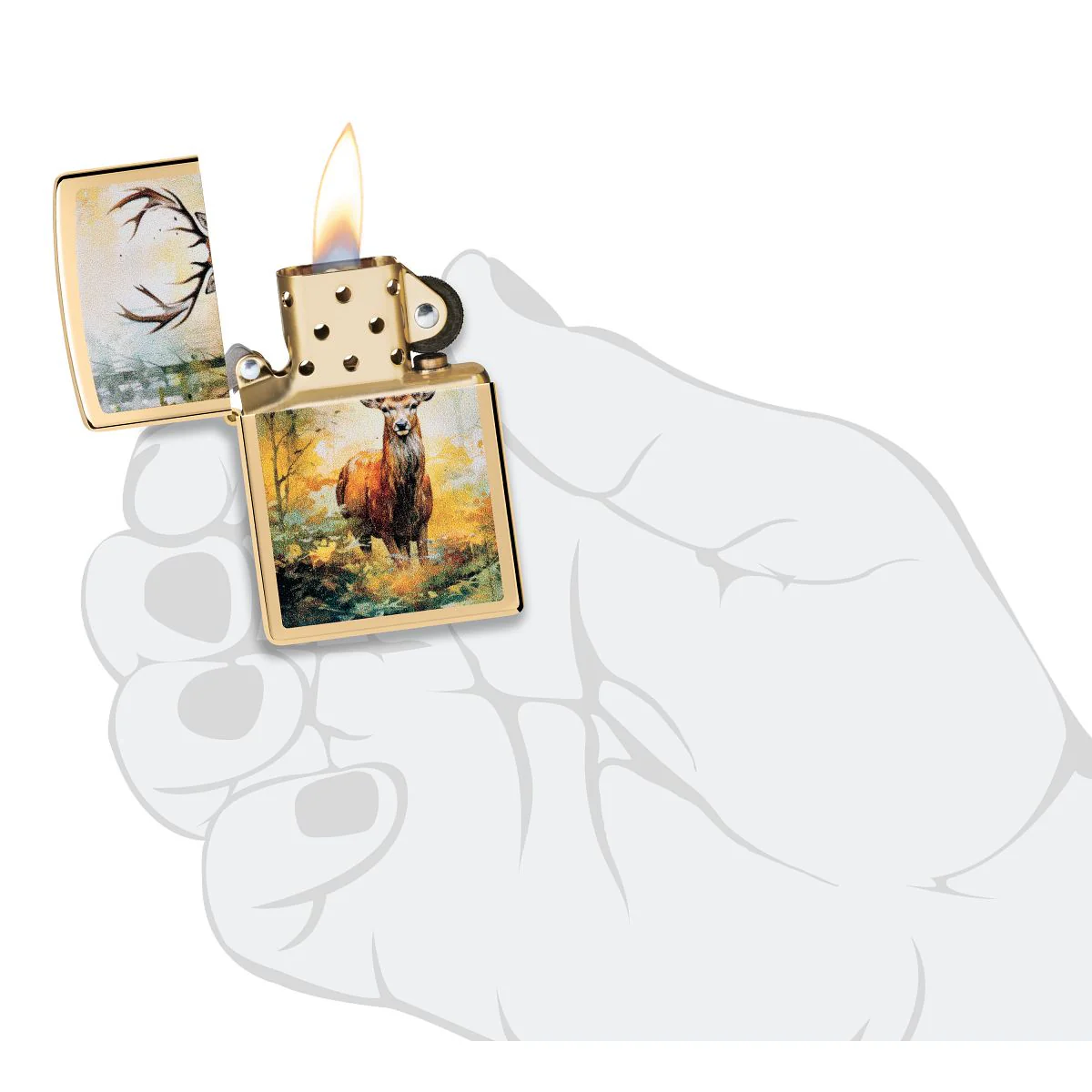 Zippo Lighter: Deer in the Woods - High Polish Brass 46339 - Image 5