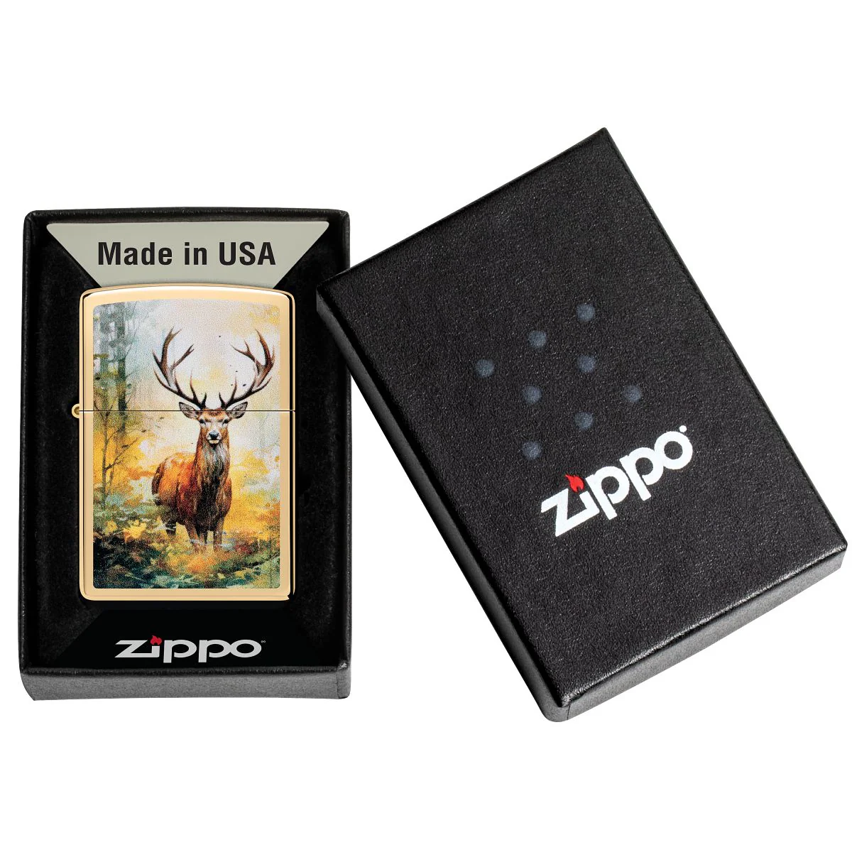 Zippo Lighter: Deer in the Woods - High Polish Brass 46339 - Image 6
