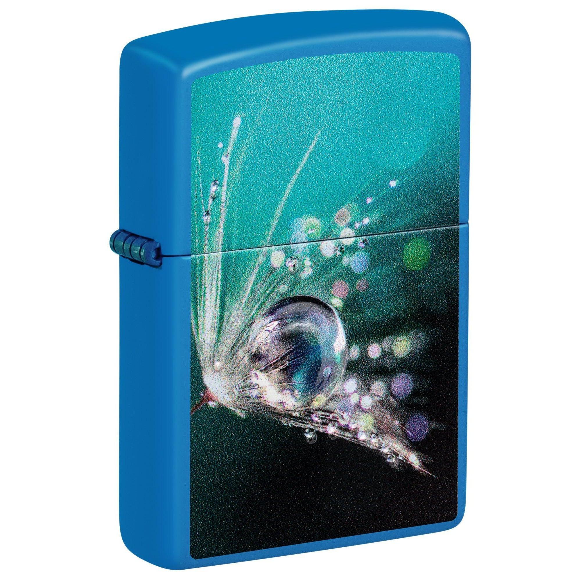 Zippo Lighter: Dew Drops, Raised Print - Sky Blue Matte 48864