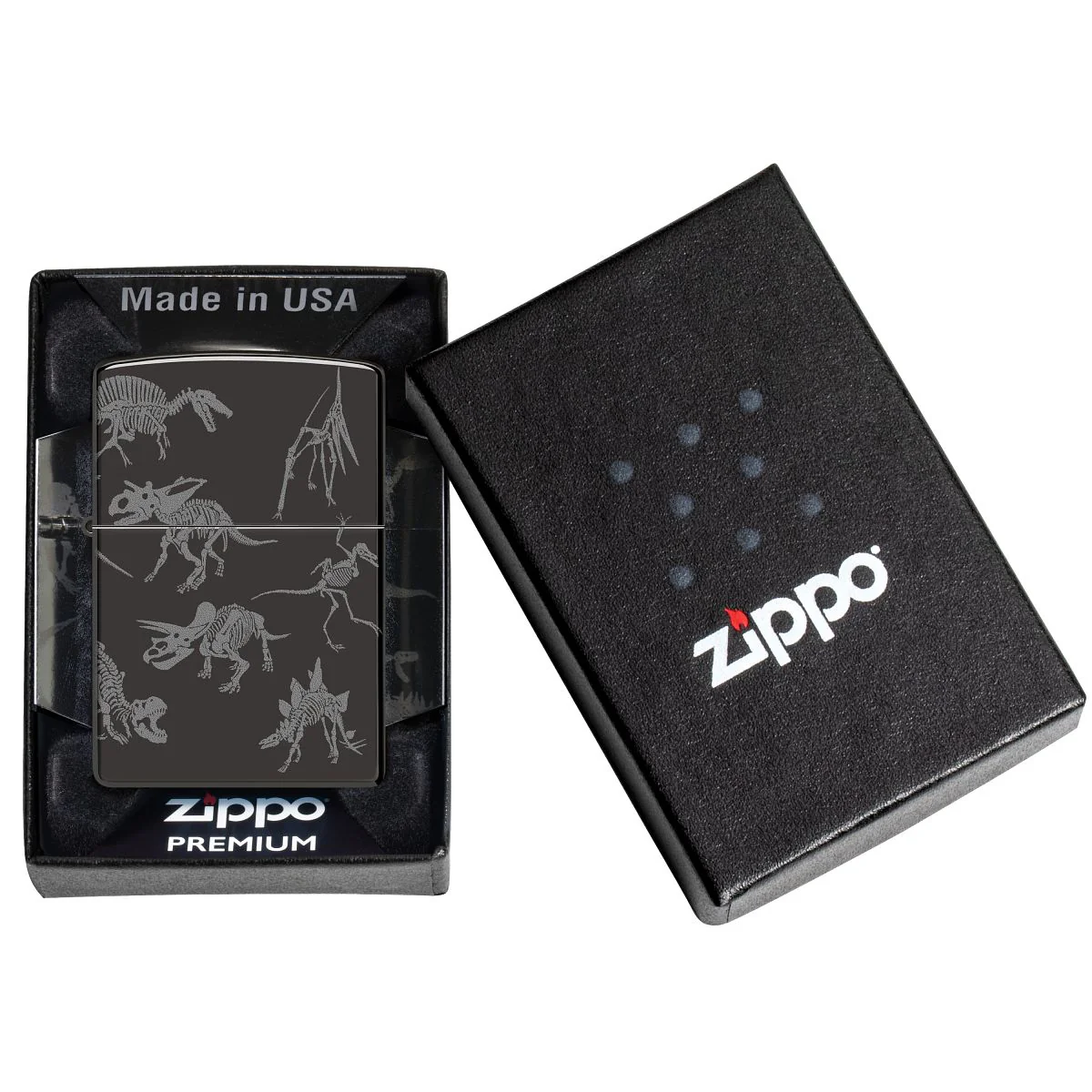 Zippo Lighter: Dinosaur Skeletons, Photo 360 - High Polish Black 46111 - Image 10