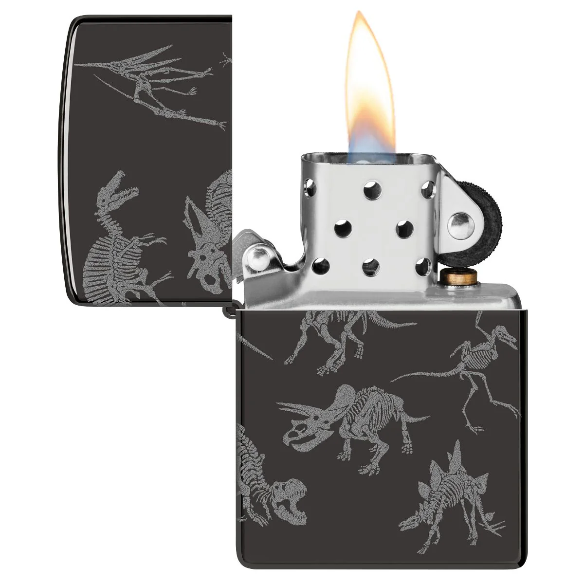 Zippo Lighter: Dinosaur Skeletons, Photo 360 - High Polish Black 46111 - Image 7