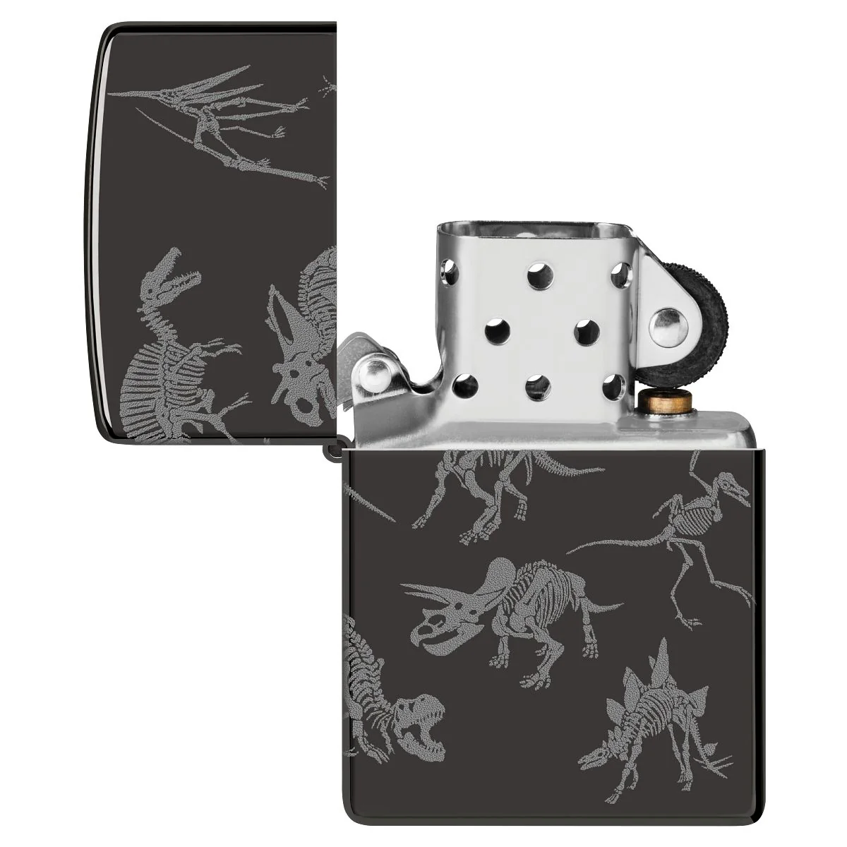Zippo Lighter: Dinosaur Skeletons, Photo 360 - High Polish Black 46111 - Image 8