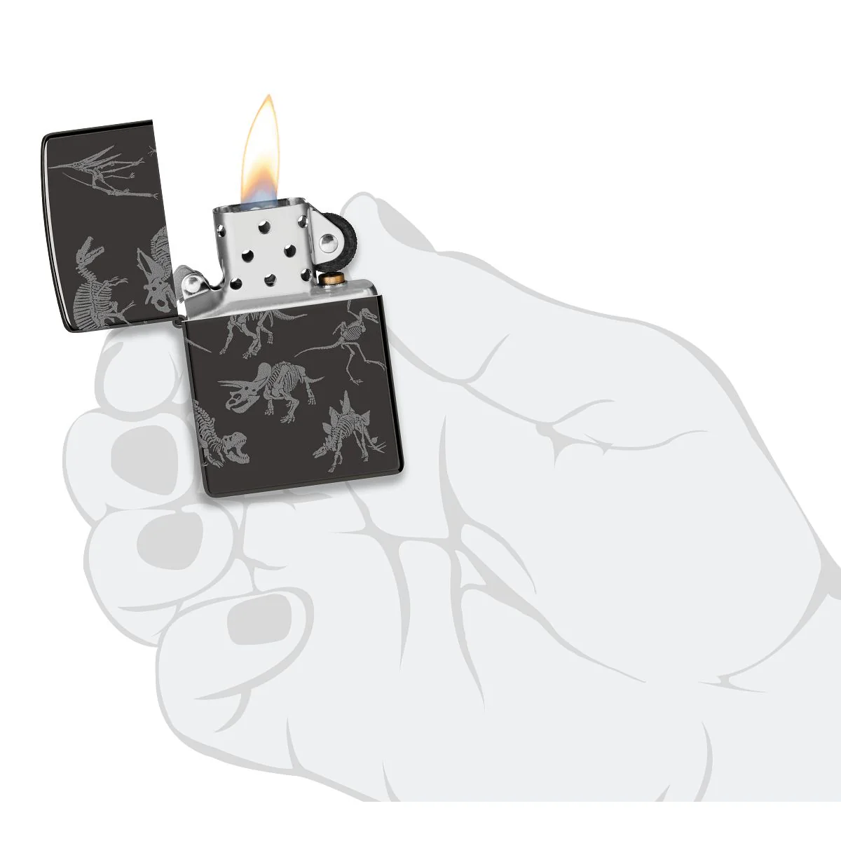 Zippo Lighter: Dinosaur Skeletons, Photo 360 - High Polish Black 46111 - Image 9