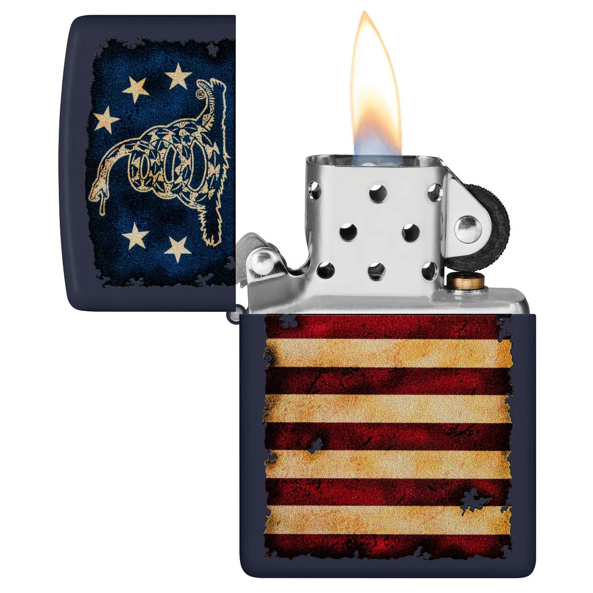 Zippo Lighter: Don't Tread on Me Flag - Navy Blue Matte 48554 - Image 3