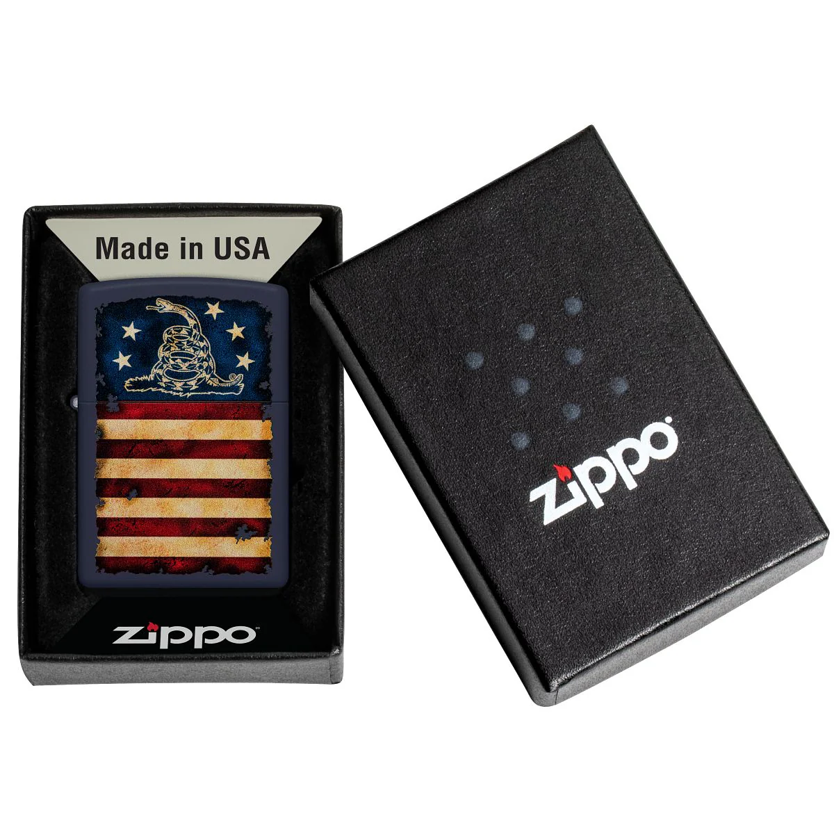Zippo Lighter: Don't Tread on Me Flag - Navy Blue Matte 48554 - Image 6