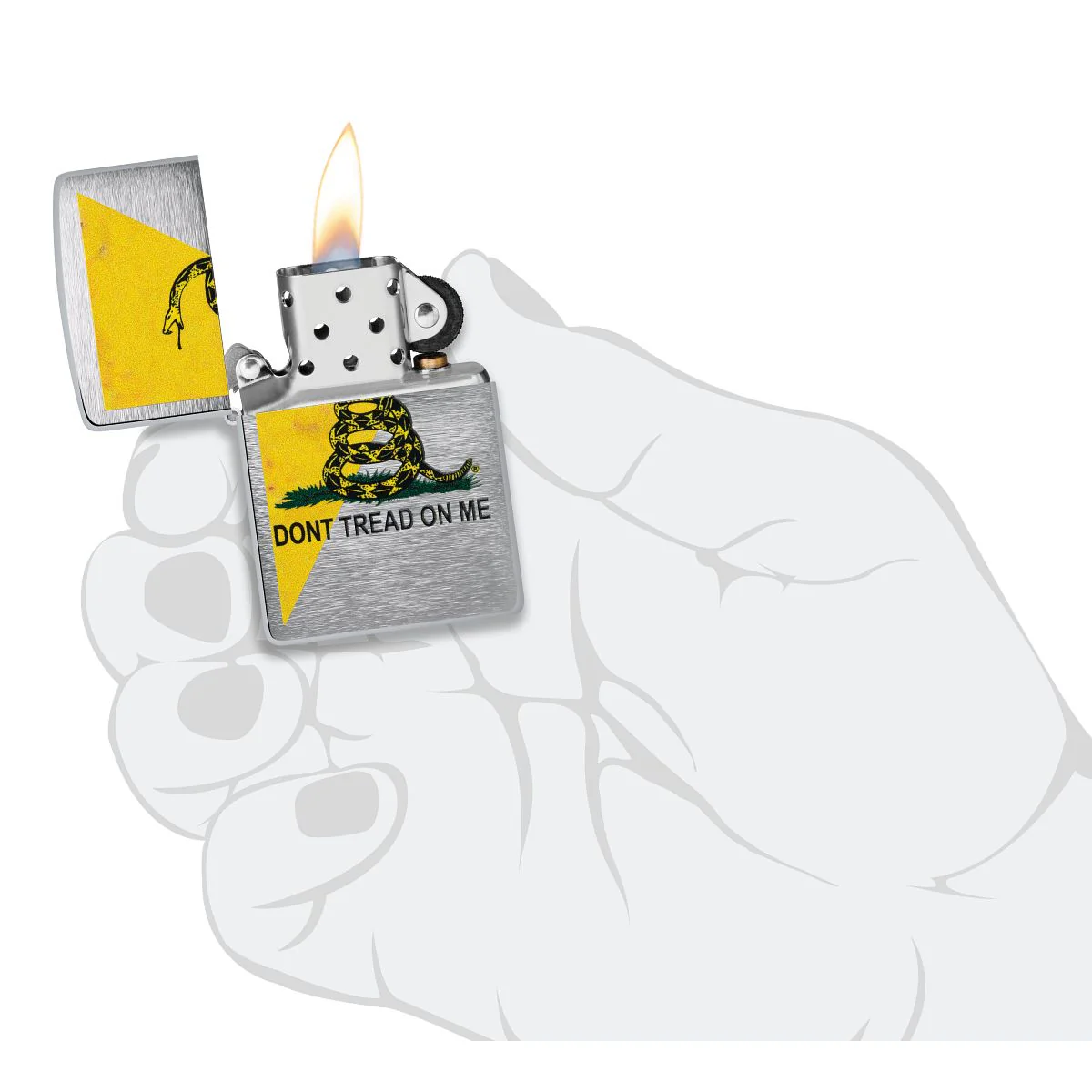 Zippo Lighter: Dont Tread on Me, Gadsden Flag - Brushed Chrome 48118 - Image 5