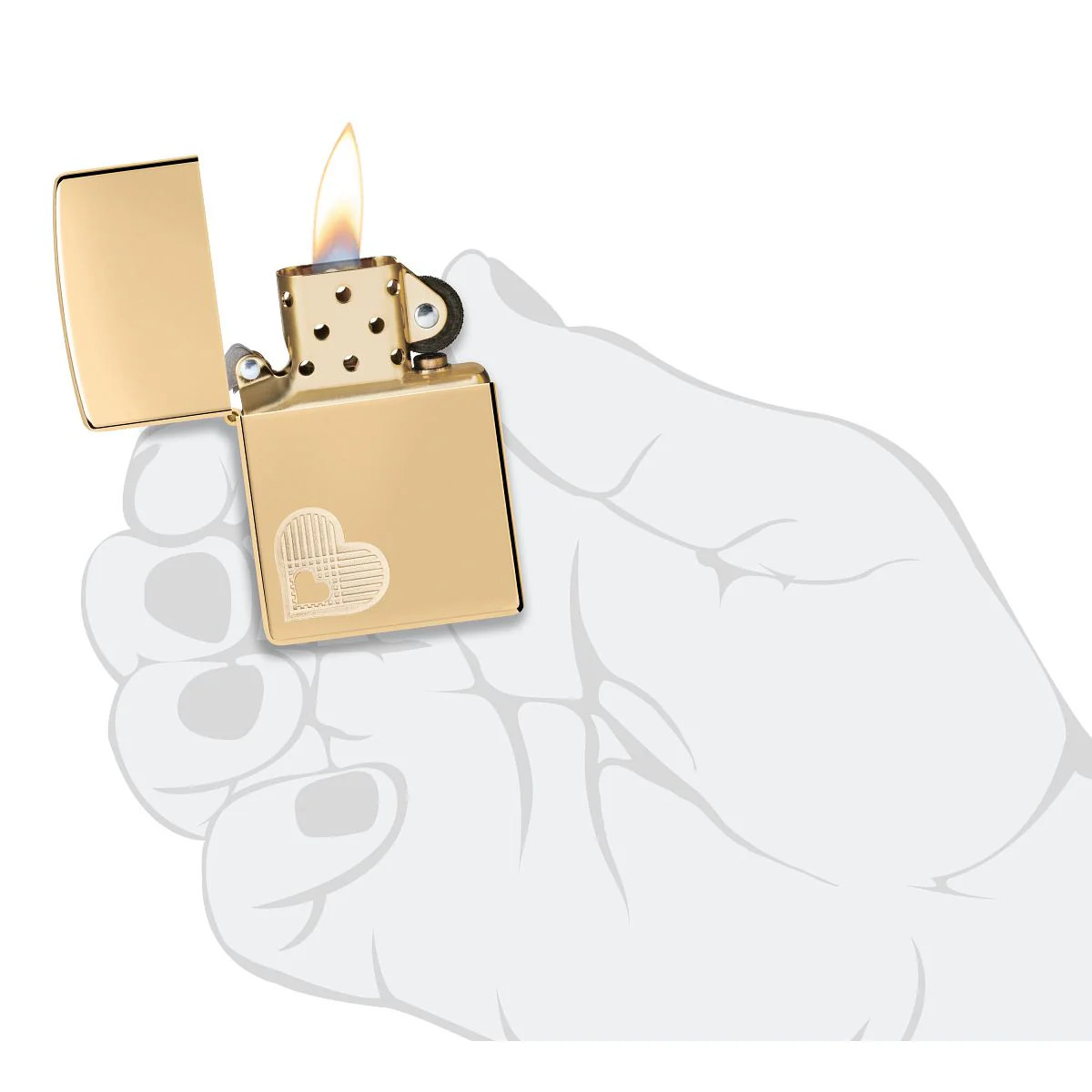 Zippo Lighter: Double Hearts Design, Engraved - High Polish Brass 46281 - Image 5