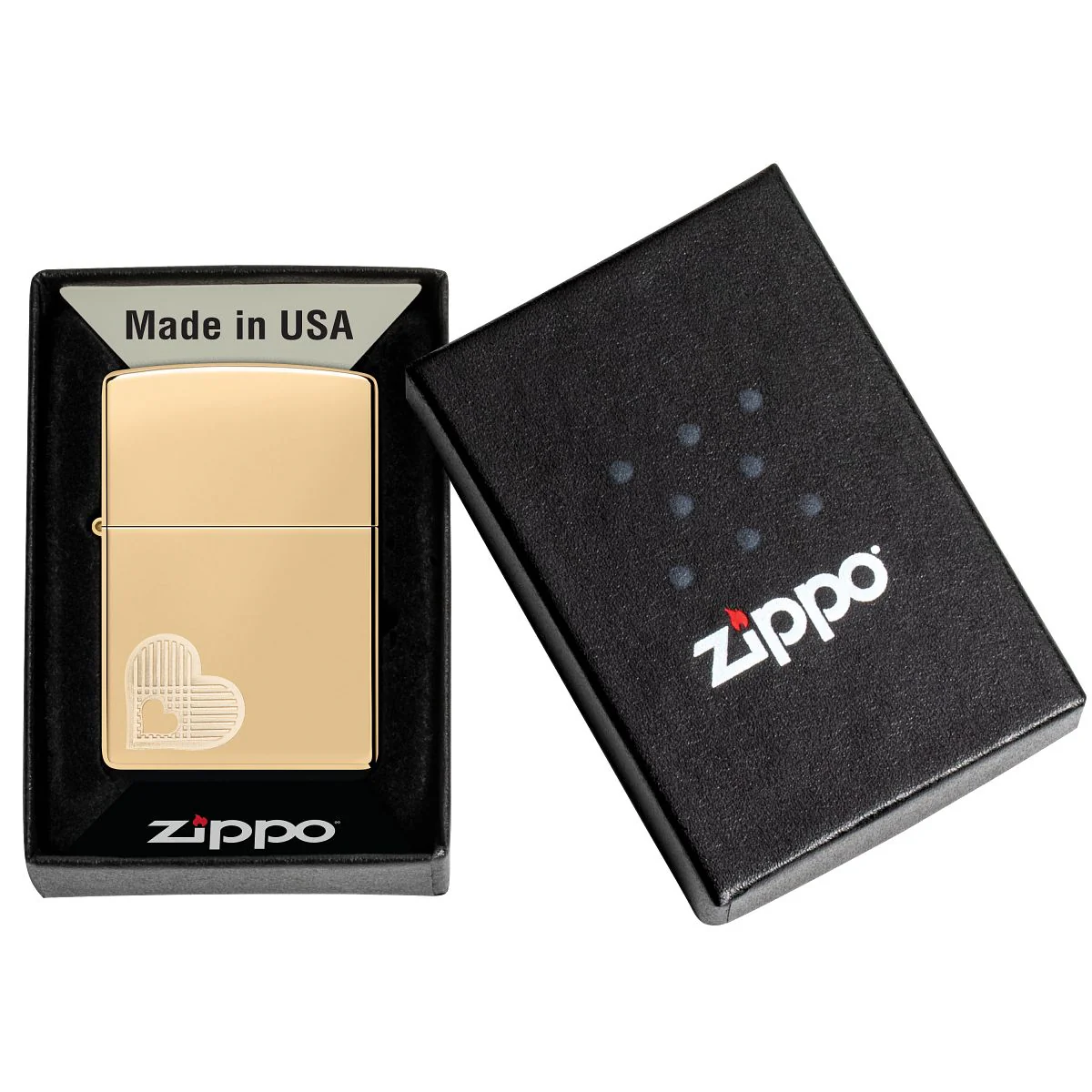 Zippo Lighter: Double Hearts Design, Engraved - High Polish Brass 46281 - Image 6