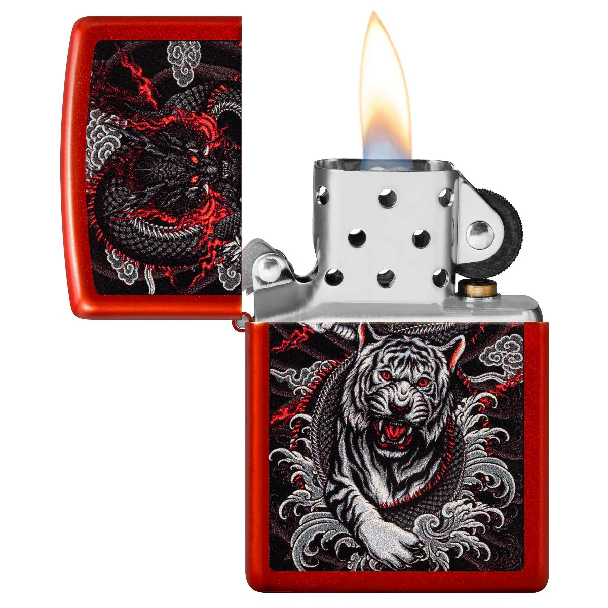Zippo Lighter: Dragon and Tiger - Metallic Red 48933 - Image 3