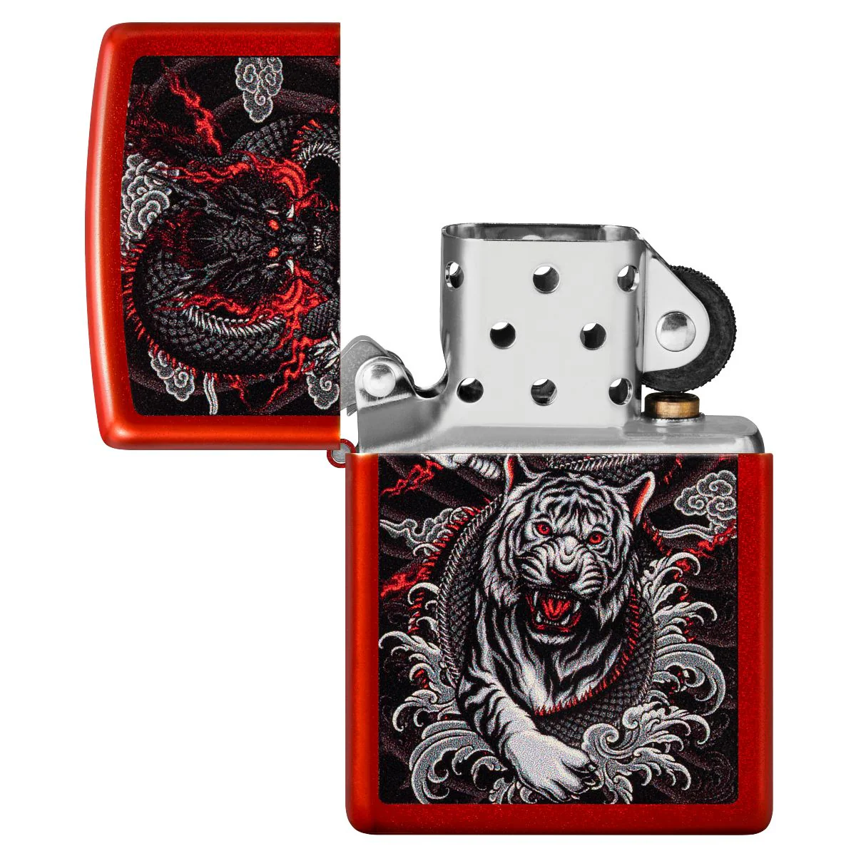 Zippo Lighter: Dragon and Tiger - Metallic Red 48933 - Image 4