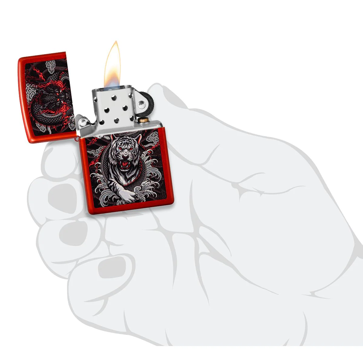Zippo Lighter: Dragon and Tiger - Metallic Red 48933 - Image 5