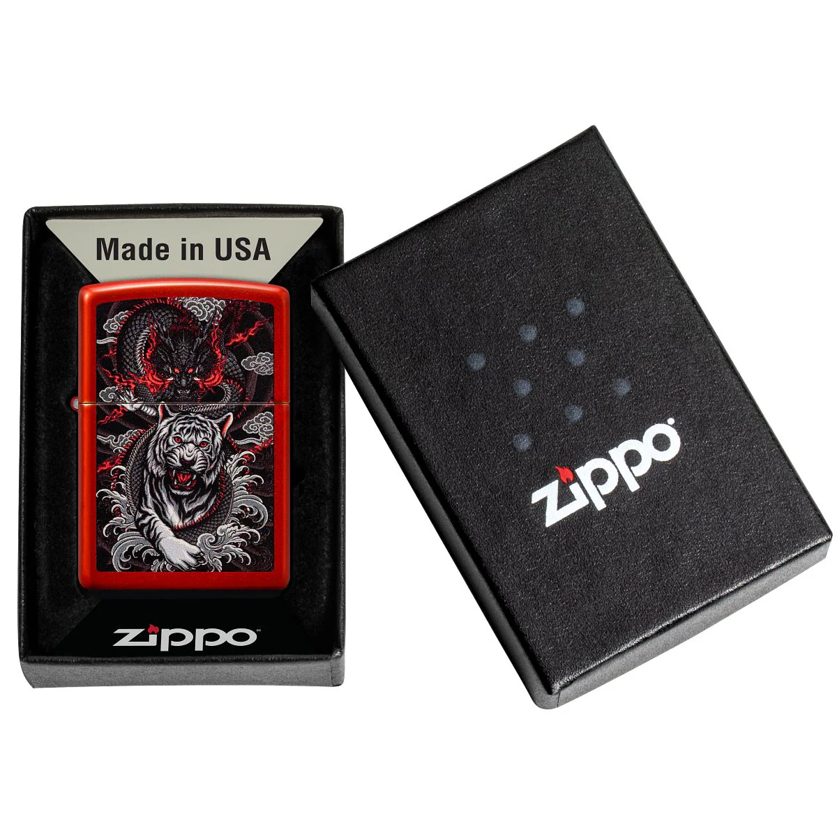 Zippo Lighter: Dragon and Tiger - Metallic Red 48933 - Image 6