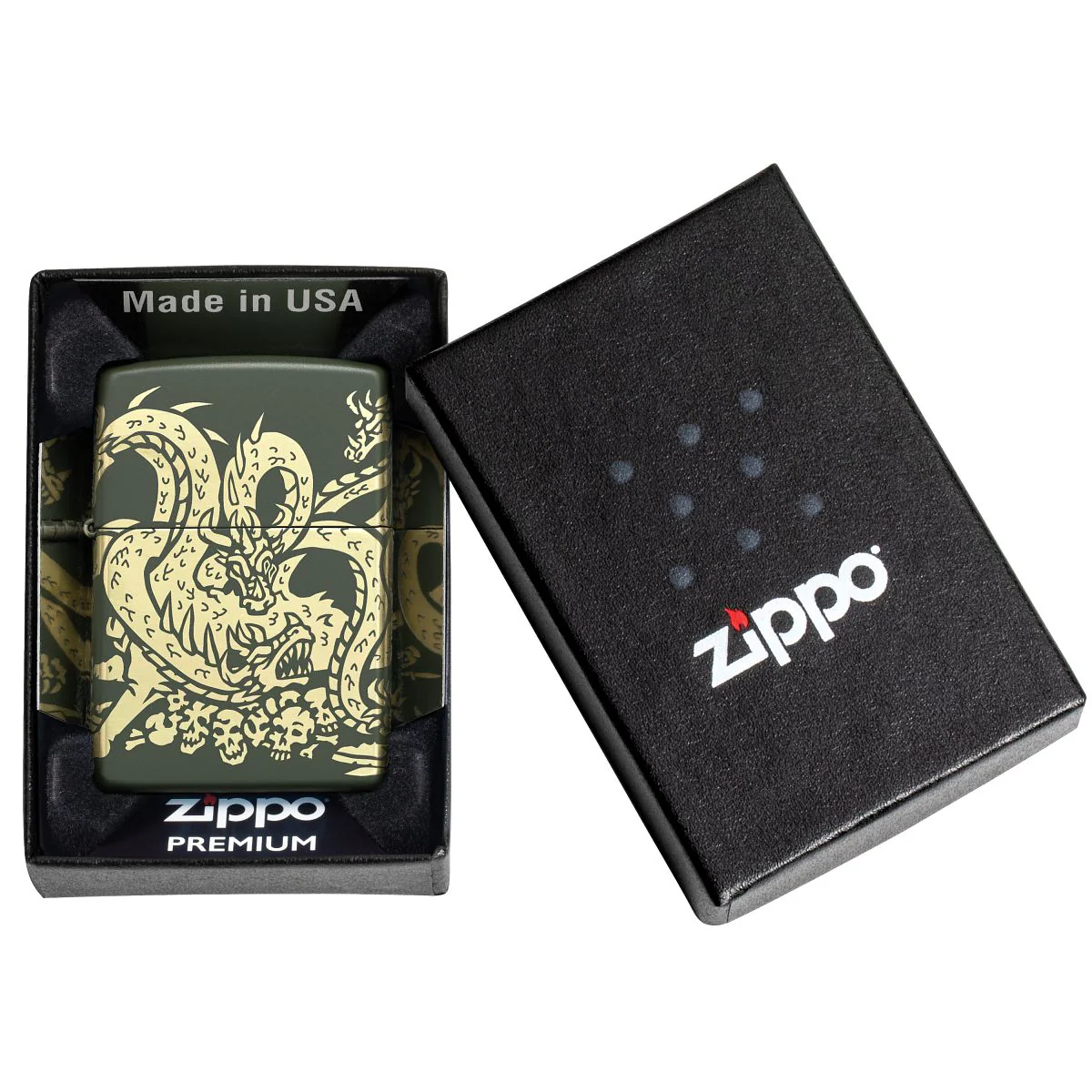 Zippo Lighter: Dragon Design, Laser 360 - Green Matte 48907 - Image 10