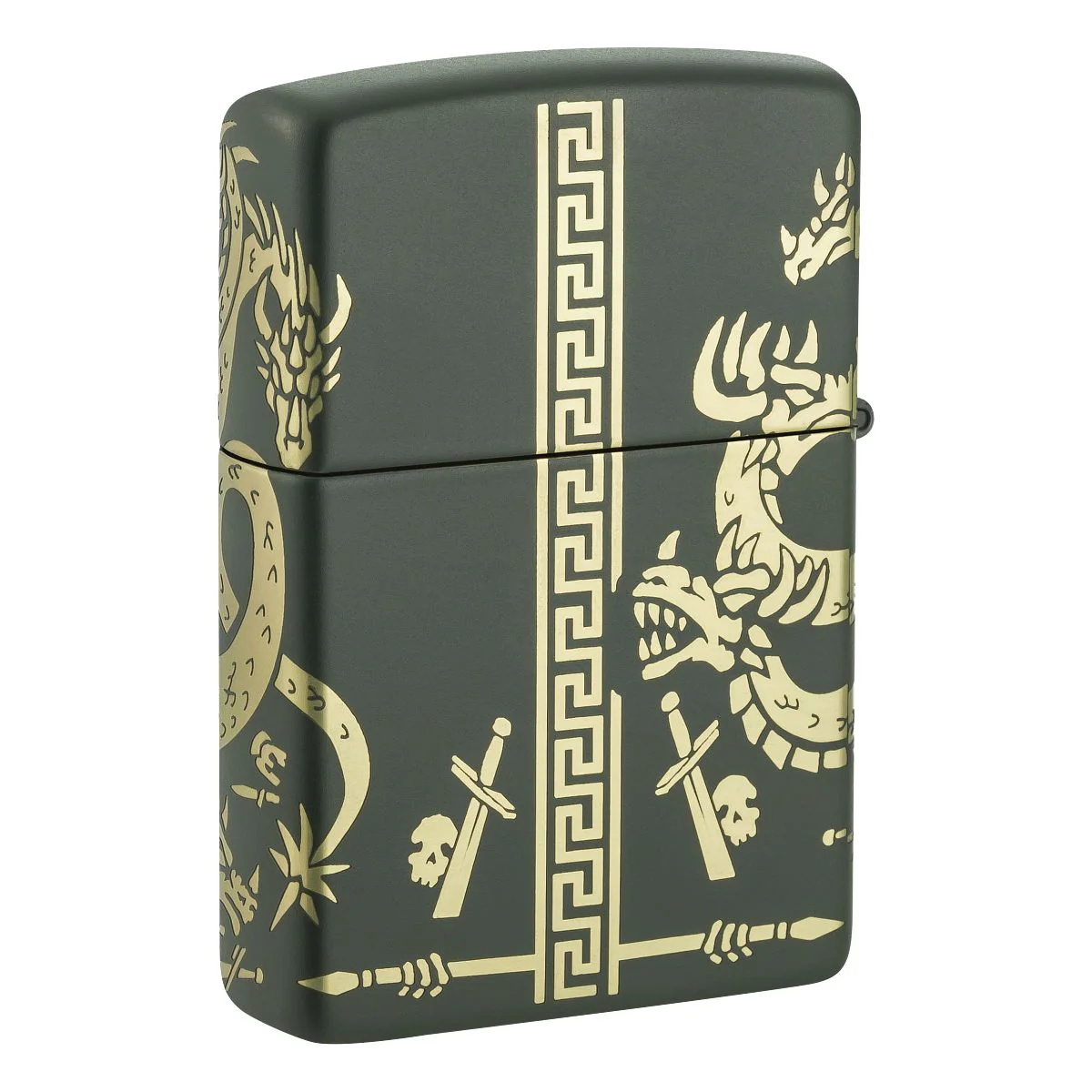 Zippo Lighter: Dragon Design, Laser 360 - Green Matte 48907 - Image 2
