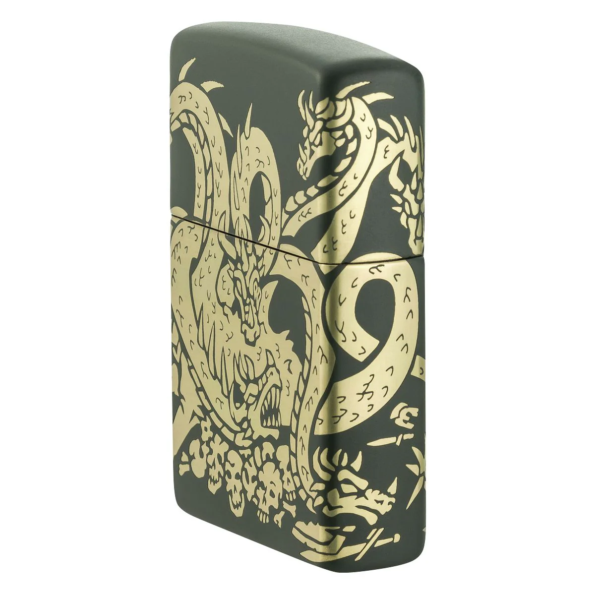 Zippo Lighter: Dragon Design, Laser 360 - Green Matte 48907 - Image 3