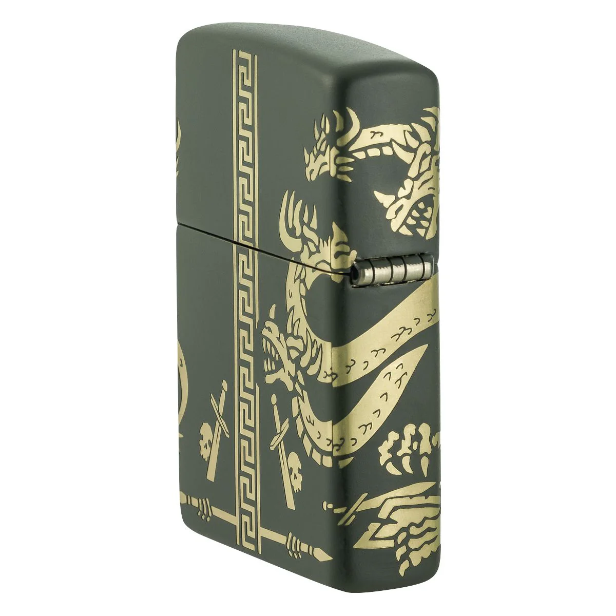 Zippo Lighter: Dragon Design, Laser 360 - Green Matte 48907 - Image 4
