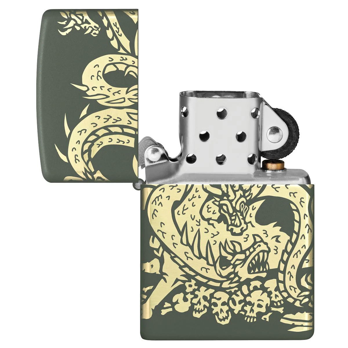 Zippo Lighter: Dragon Design, Laser 360 - Green Matte 48907 - Image 8