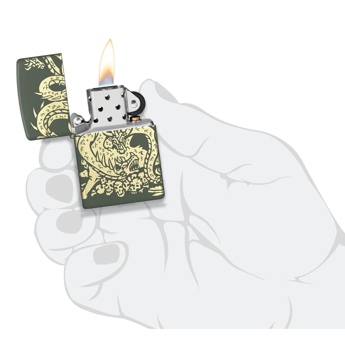 Zippo Lighter: Dragon Design, Laser 360 - Green Matte 48907 - Image 9