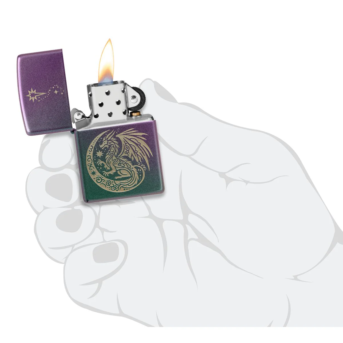 Zippo Lighter: Dragon Fantasy Design, Engraved - Iridescent 47151 - Image 5