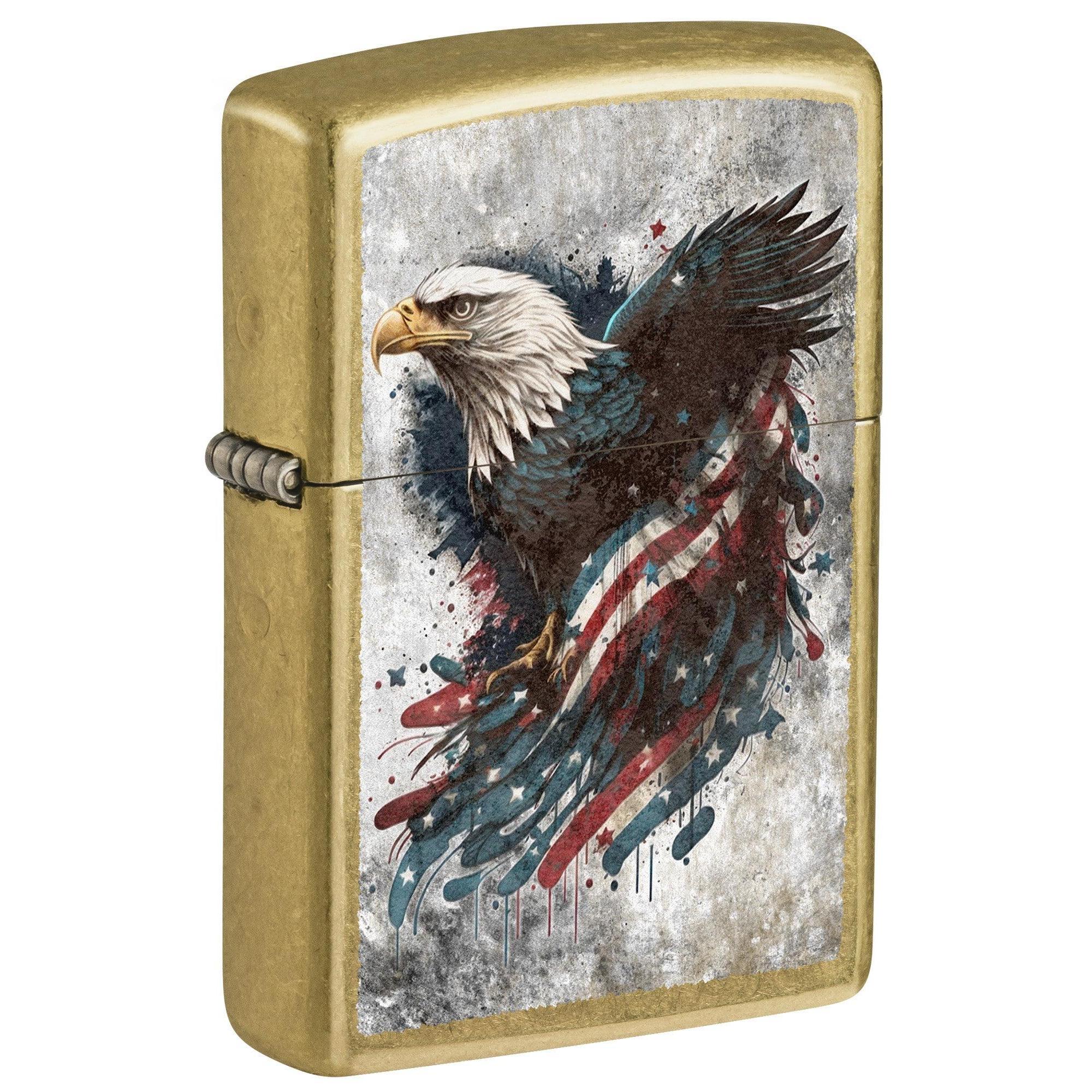 Zippo Lighter: Eagle and Flag, Distressed Look - Street Brass 81682