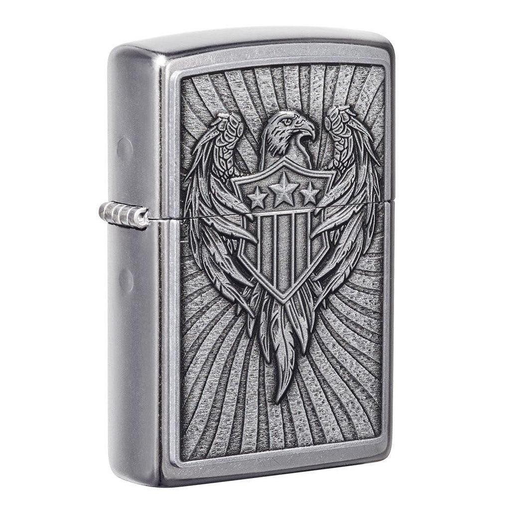 Zippo Lighter: Eagle Shield Emblem - Street Chrome 49450