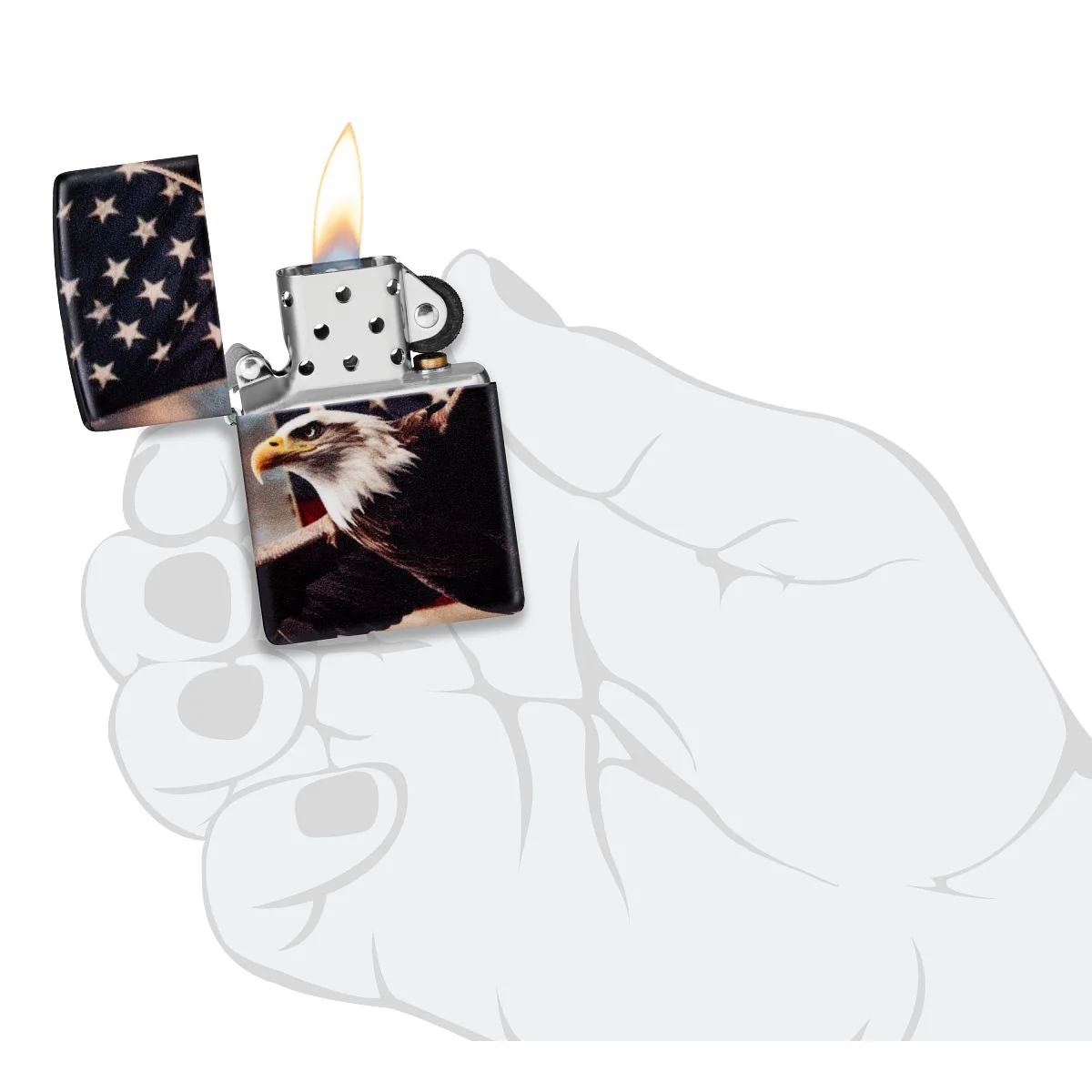 Zippo Lighter: Eagle with American Flag - 540 Color 46383 - Image 8