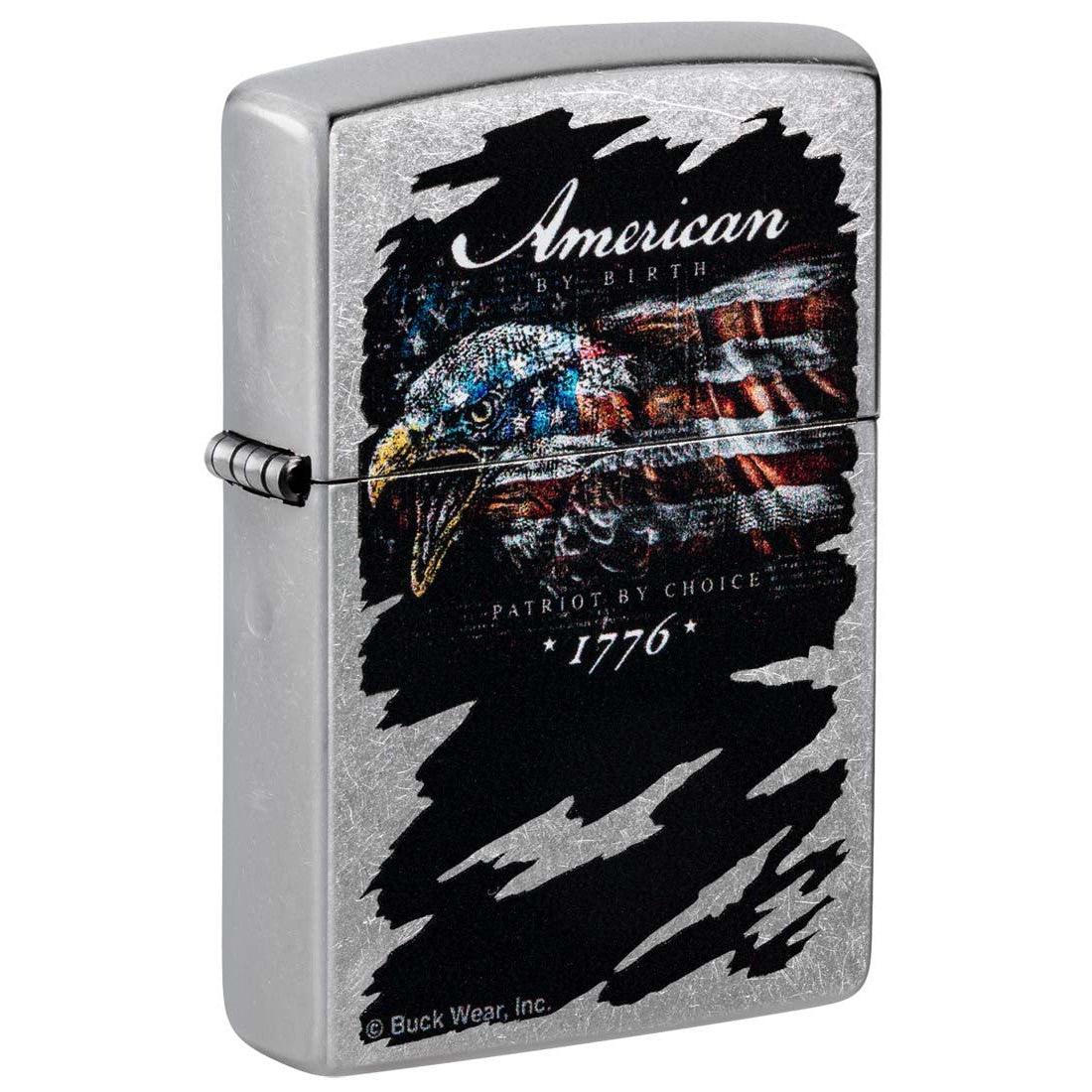 Zippo Lighter: Eagle with American Flag by Buck Wear - Street Chrome 48633