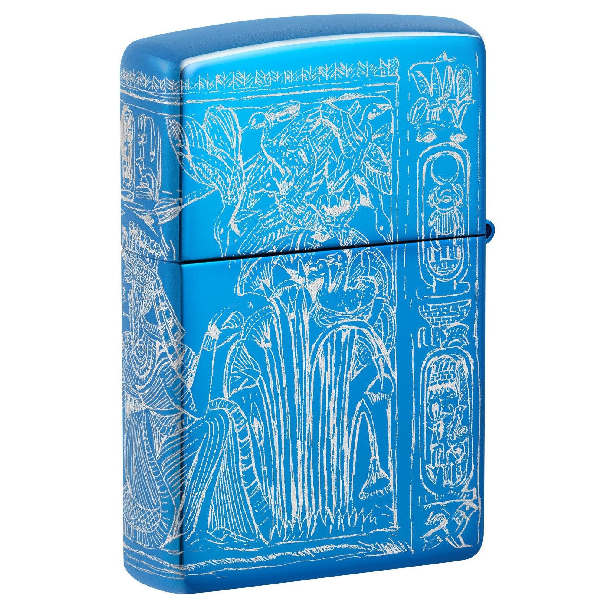 Zippo Lighter: Egyption Hieroglyphics, 360 Photo Image - High Polish Blue 81657 - Image 2