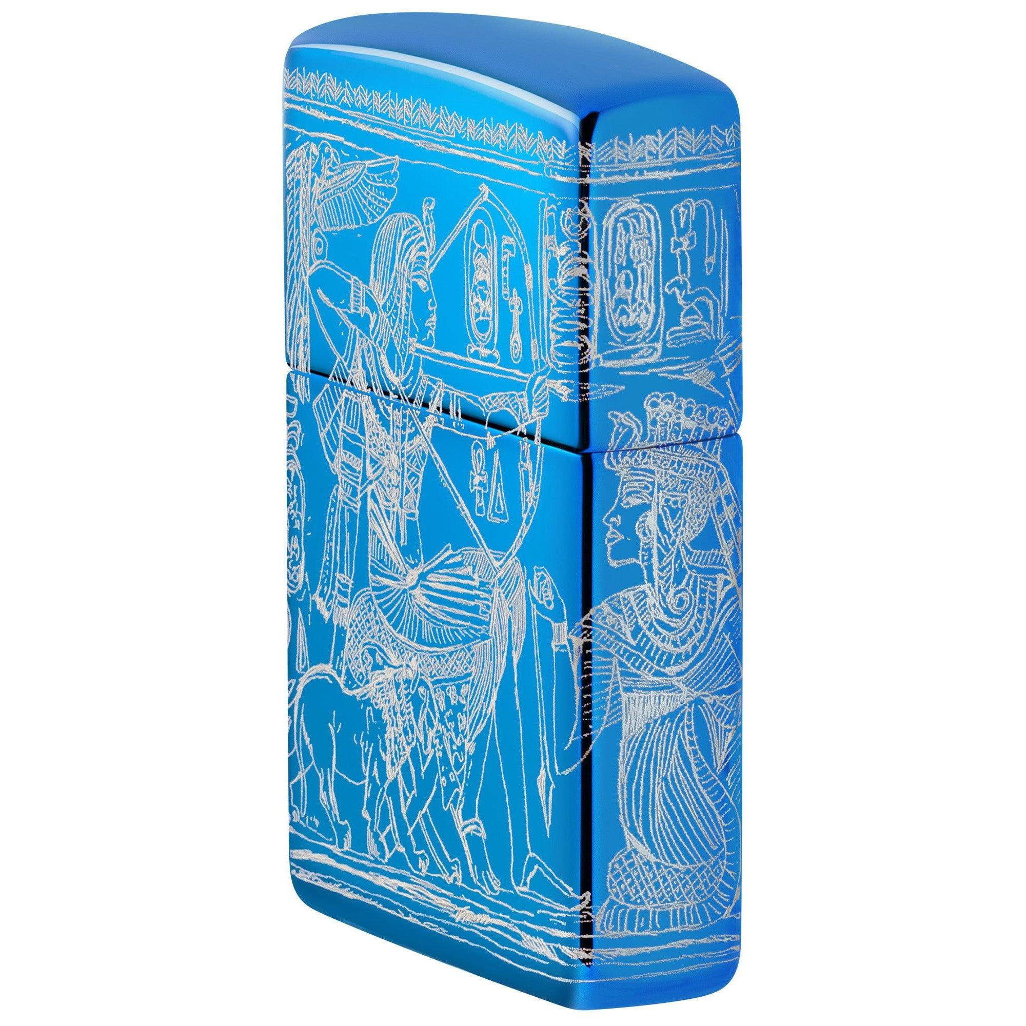 Zippo Lighter: Egyption Hieroglyphics, 360 Photo Image - High Polish Blue 81657 - Image 3